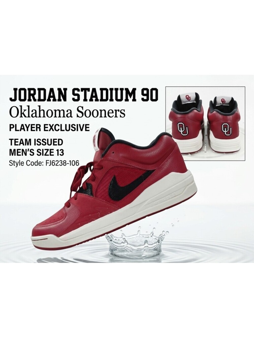 Jordan Stadium 90 Oklahoma Sooners Player Exclusive Men's 13 FJ6238-106 NWOT